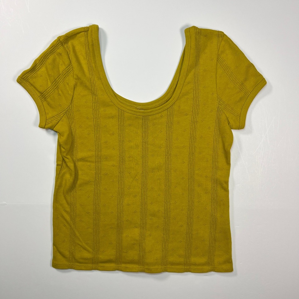 Madewell Willford Pullover Tee Women Small Mustard Yellow Pointelle Scoop Neck
